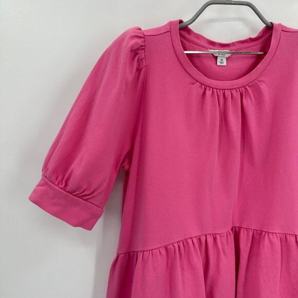 Crown & Ivory Hot Pink Babydoll Dress size M 100% Cotton Short Sleeve Mini - Picture 3 of 8